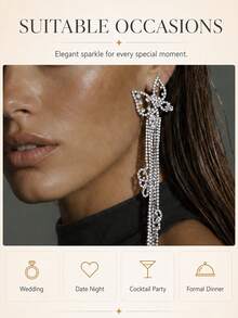 FAAABULS 1 Pair Personalized Fashion Long Butterfly Tassel Earrings, Sexy Versatile Women's Earrings For Holiday Wear - Silver - View 3
