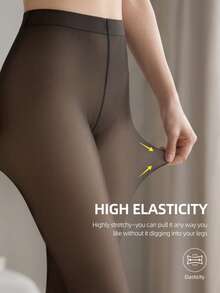 Mallas negras de aspecto transparente con forro térmico, cintura alta con control de abdomen sin hundimiento, leggings negros cálidos a prueba de frío para otoño/invierno - Negro - Ver 1