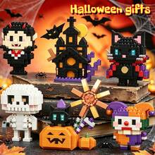 Halloween Party Night Gift, Micro Particle Building Block Toy Set, ABS Material, 6pcs Party Gift Box Set More Suitable For Gifting. DIY Educational Stress Relief Handmade Gift, Includes: Pumpkin, Ghost, Witch, Magic House And Other Elements. Halloween Christmas Fashion Gift. - Multicolor - View 5