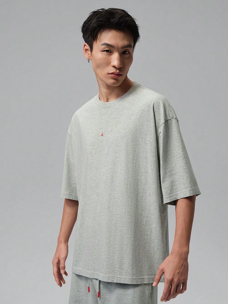 Jordan Men's AS FLT ES 96 OS PCH SS CRW Short Sleeve Knit Collarless T-Shirt TIO0035-050 - Light Grey - View 1
