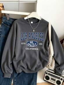 Teen Girl Casual Fun Print Crew Neck Long Sleeve Sweatshirt Autumn/Winter Top - Dark Grey - View 2