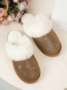 Women's Comfortable Soft Sole Autumn/Winter Slippers, Fleece Lined Warm Round Toe Low-Top Slip-On Thick Sole Bedroom Slippers - Brown - View 6