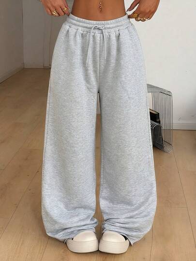 Women's Fleece Lined Wide Leg Drawstring Elastic Waist Pocket Sweatpants, Suitable For Running, Fitness, Hiking, Lounging, Autumn/Winter