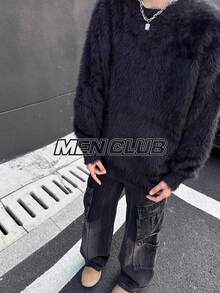 ユニセックス フェイクファー風 プルオーバー ニットトップス カップルコーデにも 冬服｜バレンタインギフト｜送料無料 - ブラック - チェックする 6