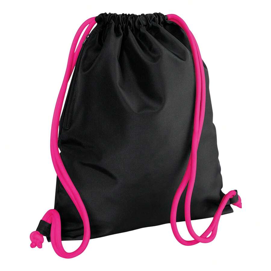 Bagbase Icon Drawstring Bag - Black/Fuchsia - View 1