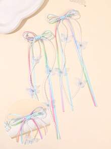 2pcs Girls Gradient-Color Hair Clips With Long Tails,Butterfly&Pearls Decor Super Fairy Hair Bows,Party Clips,Gifts For Friends,Kids Hair Accessories - Multicolor - View 4