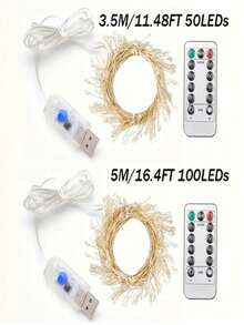 1件銅線鞭炮串燈,可選50/100LED,USB遙控暖白色仙女燈,適合聖誕樹、節日派對、室內居家、戶外花園、露台、婚禮與生日裝飾 - 暖白光 - 查看 8