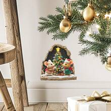 1/3/5 piezas Pegatina de pared de vinilo de ratón navideño con pared rota, ratones lindos con árbol de Navidad y regalos, calcomanía autoadhesiva removible para decoración de zócalo del hogar, fiesta de Navidad y regalo - multicolor - Ver 2
