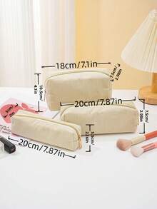 1pc Corduroy Pencil Case, High Aesthetic, Large Capacity Portable Makeup Bag, Suitable For Stationery Storage, Desk Storage, Desk, School, Office, University, Gift For Female Students, Christmas Gift - Multicolor - View 2