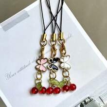 1pc Cherry Butterfly Phone Charm Pendant, Universal Smartphone, Minimalist Healing Small Accessory, Can Decorate Keychain Bag - Multicolor - View 6
