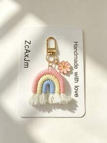 1pc Pink Woven Rainbow Daisy Flower Tassel Keychain Key Chain, Suitable For Wallet, Handbag And Other Bags Decoration Pendant, Perfect For Gift - Multicolor - View 8
