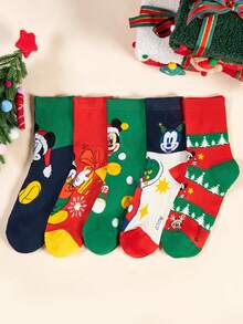 1/5/10 Pairs Disney Men's Mid-Calf Socks With Mickey Mouse Wearing Christmas Hat, Fun Christmas Socks For Autumn/Winter - Multicolor - View 11