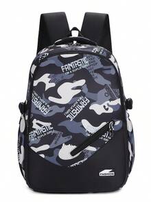 Unisex Colorblock Letter Camo Print Backpack, Large Capacity Multi-Function Lightweight Wear-Resistant School Bag For Middle And High School Students, Laptop Backpack, Outdoor Travel Backpack - Multicolor - View 16