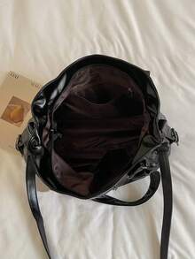 Retro Minimalist Large Capacity Fashion Student/Work Commute Tote Bag - Black - View 4