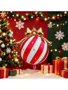 4pcs 80cm Christmas Bow Colorful Hanging Ball Set, Classic Red And Green Striped Design Full Of Holiday Atmosphere, Suitable For New Year, Christmas, Birthday Home Decor, Yard Decoration, Party Photo Props - View 8