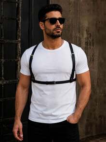 1pc Men's PU Leather Strap Belt, Gothic Punk Style Adjustable Waist Belt, Suitable For Daily Wear, Festivals And Parties - Black - View 1