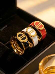 Fashionable Colorful Enamel Double D Letter Ring, Multi-Functional Daily Versatile Women's Pig Nose Ring, Valentine's Day, Wedding Party Jewelry Gift - Double D Enamel Ring - View 2