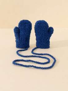 1pc Unisex Kids Full Finger Neck Hanging Knitted Mittens, Candy Color Thickened Autumn/Winter Half-Fleece Knitted Gloves - 1Pair - View 12