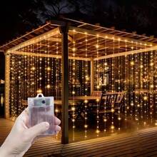 1pc Battery Powered LED Curtain String Lights For Wedding Indoor Decor, Home Curtain Decoration, Holiday Party Background Decorative Lights - Battery Box Curtain Light - View 2