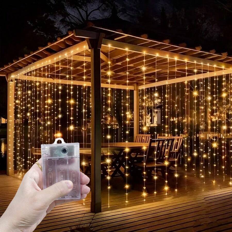 1pc Battery Powered LED Curtain String Lights For Wedding Indoor Decor, Home Curtain Decoration, Holiday Party Background Decorative Lights