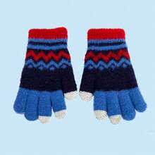 Mesuca Winter Warm Ski Gloves Official Marvel Spider-Man Cartoon Print Blue Navy Red Striped Knit Windproof Soft Outdoor Cold-Proof Gloves 1 Pair - Multicolor - View 7