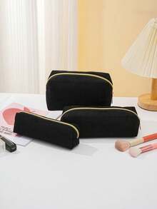 1pc Corduroy Pencil Case, High Aesthetic, Large Capacity Portable Makeup Bag, Suitable For Stationery Storage, Desk Storage, Desk, School, Office, University, Gift For Female Students, Christmas Gift - Multicolor - View 4