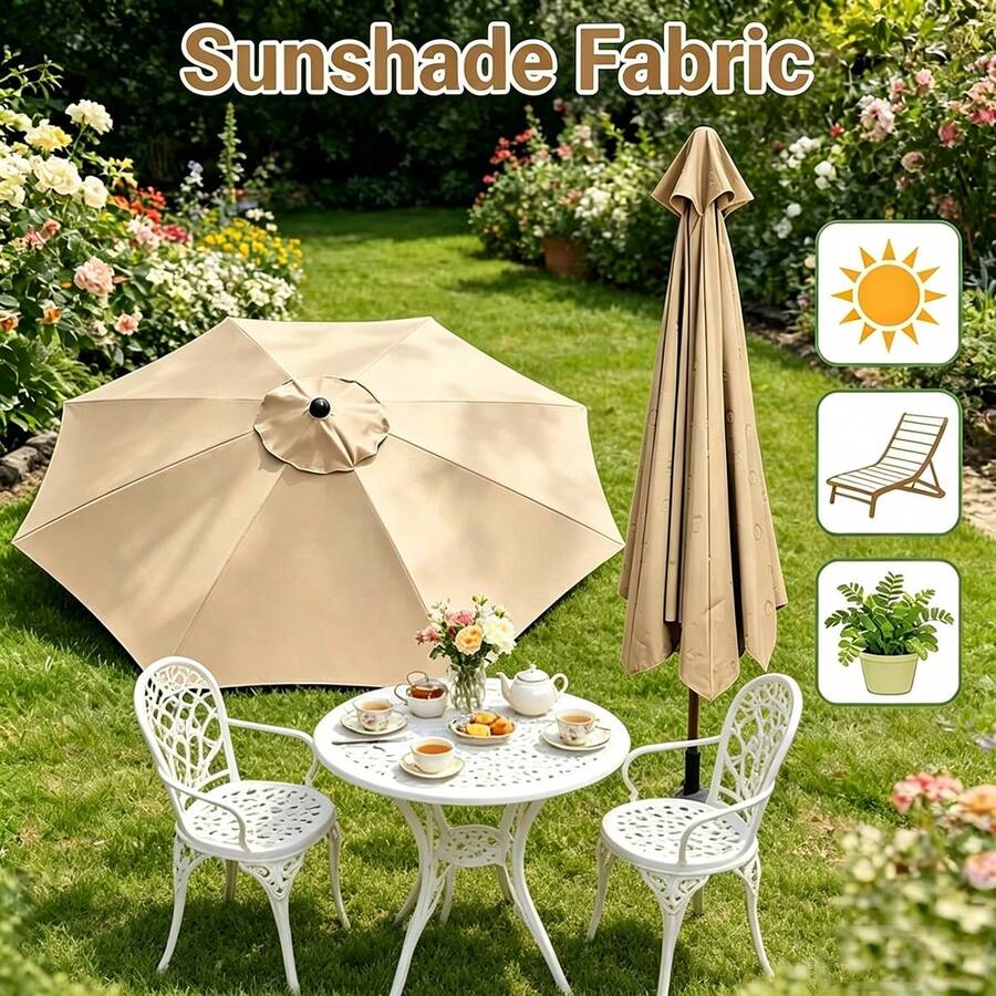 Khaki Roman Umbrella, Beach Umbrella, Sun Umbrella Replacement Fabric 1pc (Frame Not Included). Please Refer To Image Size Before Purchasing. - Khaki - View 1