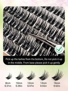 Asiteo 96 Pcs D Curl Mixed Length 8-16mm Fluffy And Wispy Natural Eyelash Extensions DIY Eyelash Reusable,Beginner-Friendly,Individual Lashes At Home - D - View 6
