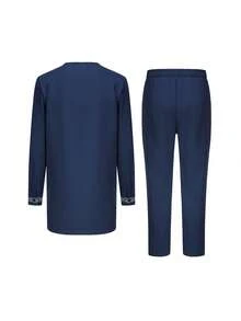 Kaftan Men's Suit Long Sleeve Embroidered 2 Pieces Suit Traditional Men's Clothing African Style Suitable For Party Weddings - Navy Blue - View 3