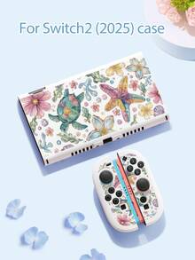 Jemdura Switch2 (2025) 遊戲配件，1件水彩海龜天堂花卉圖案保護殼，相容於 Switch/Switch2 遊戲主機保護殼，相容於 Switch2/Switch OLED/Switch NS 電池版遊戲主機收納袋/保護殼，卡匣盒、防塵蓋、底座、內置支架，可存放 10 張遊戲卡，便攜旅行，防摔防壓遊戲卡匣盒控制器包配件 - 彩色 - 查看 5