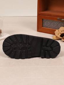 1 par de zapatos de estudiante con bloques de color negro & blanco, tela de PU suave y cómoda, diseño de puntera redonda con suela gruesa que aumenta la altura, mocasines casuales de moda estilo británico, adecuados para niños & niñas para uso diario en la escuela, viajes de vacaciones, uso al aire libre, nueva llegada de otoño/invierno - Blanco y Negro - Ver 8