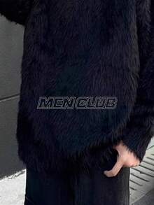 ユニセックス フェイクファー風 プルオーバー ニットトップス カップルコーデにも 冬服｜バレンタインギフト｜送料無料 - ブラック - チェックする 5