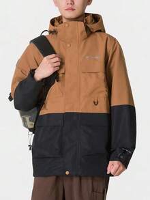 Columbia Men's Letter Print Hooded Casual Daily Outdoor Sports Jacket - Brown/Black - View 3