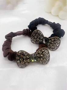 4/2 Elegant Diamond Bow Soft Vintage High Elasticity Non-Slip Premium Ponytail Hair Clip Hair Accessory For Women Daily Commute - Multicolor - View 4