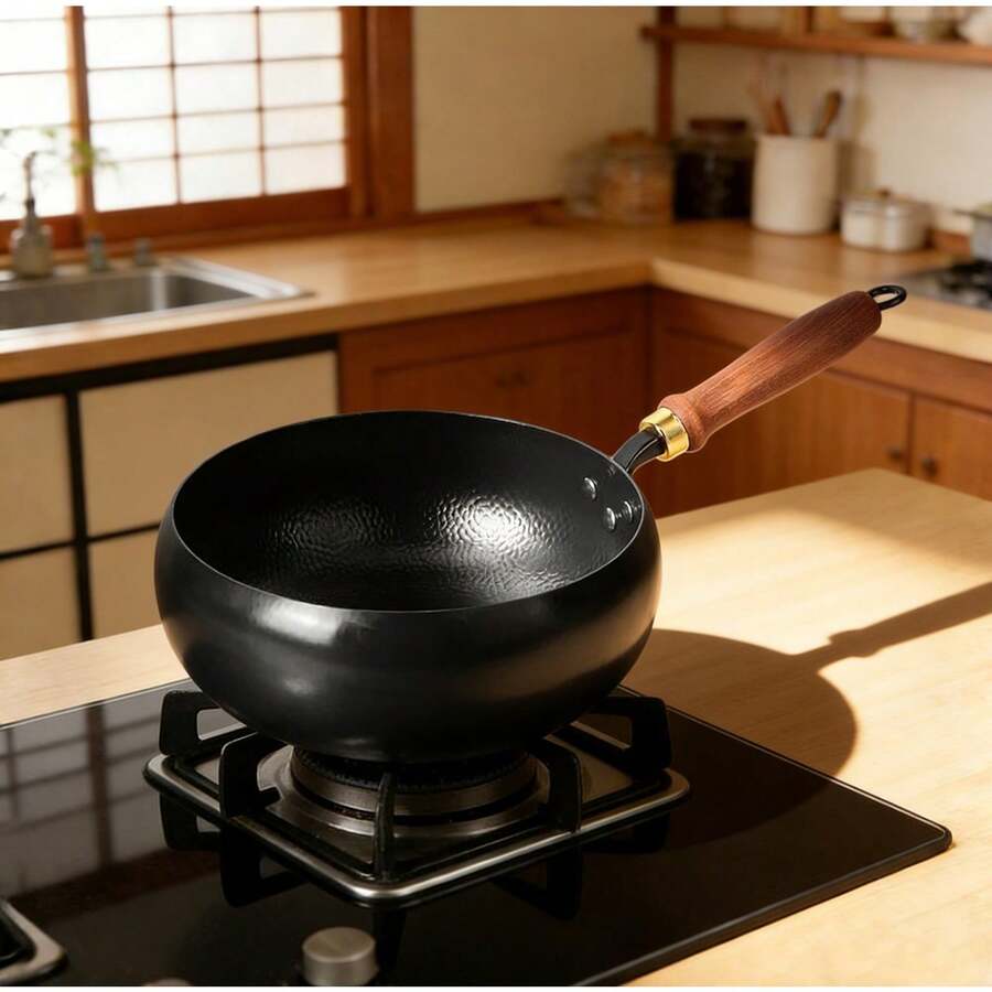 26cm Hand geschmiedetes Japanische Eisenpfanne, unbeschichtet gehämmertes Wok, tiefer runder Boden wok, dickwandiger Eisentopf, schnell erhitzender Gusseisen Wok, Mehrzweck-Rühren- topf - Übersicht 1