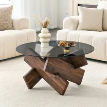Living Room Table Sets - Walnut + MDF+Glass - View 2