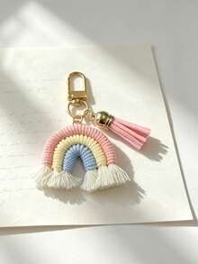 1pc Pink Woven Rainbow Daisy Flower Tassel Keychain Key Chain, Suitable For Wallet, Handbag And Other Bags Decoration Pendant, Perfect For Gift - Multicolor - View 5