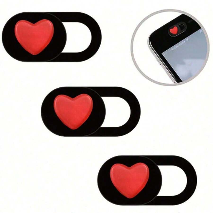 3pcs Red Heart-Shaped Webcam Covers For Phone And Computer Lenses, Waterproof, Shockproof, Anti-Scratch, Anti-Fingerprint, Full Coverage - Multicolor - View 1