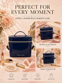 Kotak Kosmetik Estée Lauder Biru 18*21cm, Mengkilap dengan Lapisan Cermin, Dilengkapi Pegangan dan Tali Bahu, Cocok untuk Penyimpanan Kosmetik dan Perjalanan - Biru - View 9