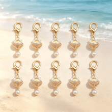 10pcs Faux Pearl Shell Keychain Bag Charm, Ideal Gift, Backpack Decoration, Perfect Summer Travel Gift For Women, Thoughtful And Heartwarming Gift For Friends And Family - 10 - View 6