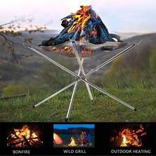 Foldable Mesh Fire Pit Grill Tool, Detachable Garden Backyard Heating Rack, Stainless Steel Outdoor Camping Bonfire Stand - Multicolor - View 1