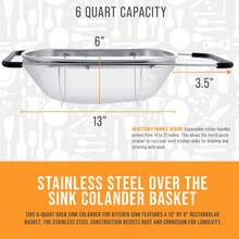 SANNAX Kitchen Supply Stainless Steel Colander Strainer - 6-Quart Collapsible Colander With Expandable Rubber Handles - Rectangular Sieve, Fine Mesh Stainless Steel Strainers And Colanders For Kitchen - View 4