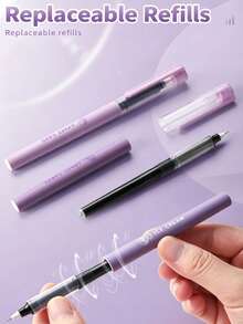 6pcs Grape Color Series Replaceable Ink Cartridge Liquid Ink Pens, Gradient Color Series, 0.5mm Black Full Needle Tube Ballpoint Pens For Exam Practice - A - View 9