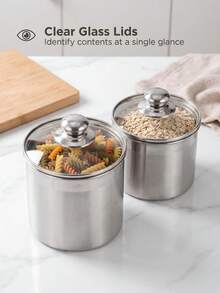 不鏽鋼密封儲存罐 透明玻璃蓋咖啡/糖/茶/香料容器 多用途廚房儲藏室與食品儲存 - 銀色 - 查看 7