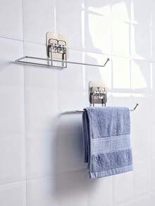 2 Sets (2 Brackets, 2 Adhesive Hooks) Easy-To-Install Stainless Steel Towel Racks - Self-Adhesive Wall-Mounted Paper Towel Holders, Kitchen Paper Roll Racks, Bathroom Toilet Paper Storage Racks, Towel Racks, Suitable For Kitchen And Bathroom Storage - A - View 3