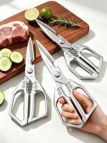 Tijeras de cocina afiladas de acero inoxidable multifuncionales, cuchillo plegable de bolsillo, juego de cuchillos, accesorios de cocina, adecuados para Acción de Gracias y Navidad, artículos esenciales para camping, almacenamiento y organización de cocina, juego de vajilla, decoración del hogar de otoño, bandeja - Multicolor - Ver 2
