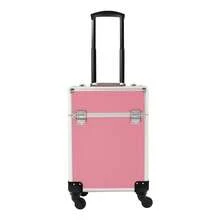 Pink Aluminum Rolling Train Case, Professional Trolley Cosmetic Organizer Box, Portable Makeup Storage Case For Artists - Pink - View 7