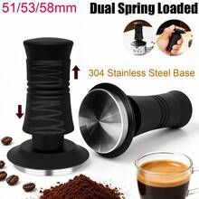 KCJLHGT 雙彈簧加壓式義式濃縮咖啡壓粉器 51/53/58mm，適用 51/54/58mm 沖煮把手的手持式校準咖啡壓粉工具，304 不鏽鋼底座 - 黑色 - 查看 1