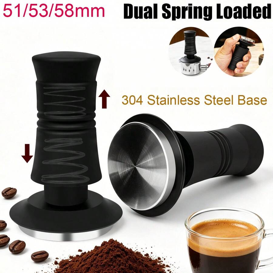 KCJLHGT 雙彈簧加壓式義式濃縮咖啡壓粉器 51/53/58mm,適用 51/54/58mm 沖煮把手的手持式校準咖啡壓粉工具,304 不鏽鋼底座 - 黑色 - 查看 1