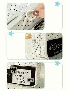 1pc Polka Dot Cat Print Pencil Case, Multi-Compartment Design For Organized Storage Of Writing Tools And Small Items, Sturdy Shape Resistant To Deformation, Front Pocket For Easy Access To Notes And Cards, Fresh And Stylish Polka Dot Patchwork Design, Stationery Storage, Small Item Organization, Back To School Recommendation, Christmas Gift, Halloween Gift, Thanksgiving Gift - A - View 10